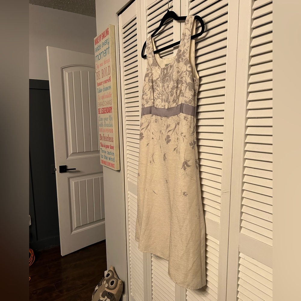 Kaliko midi dress off white and grey lien and silk